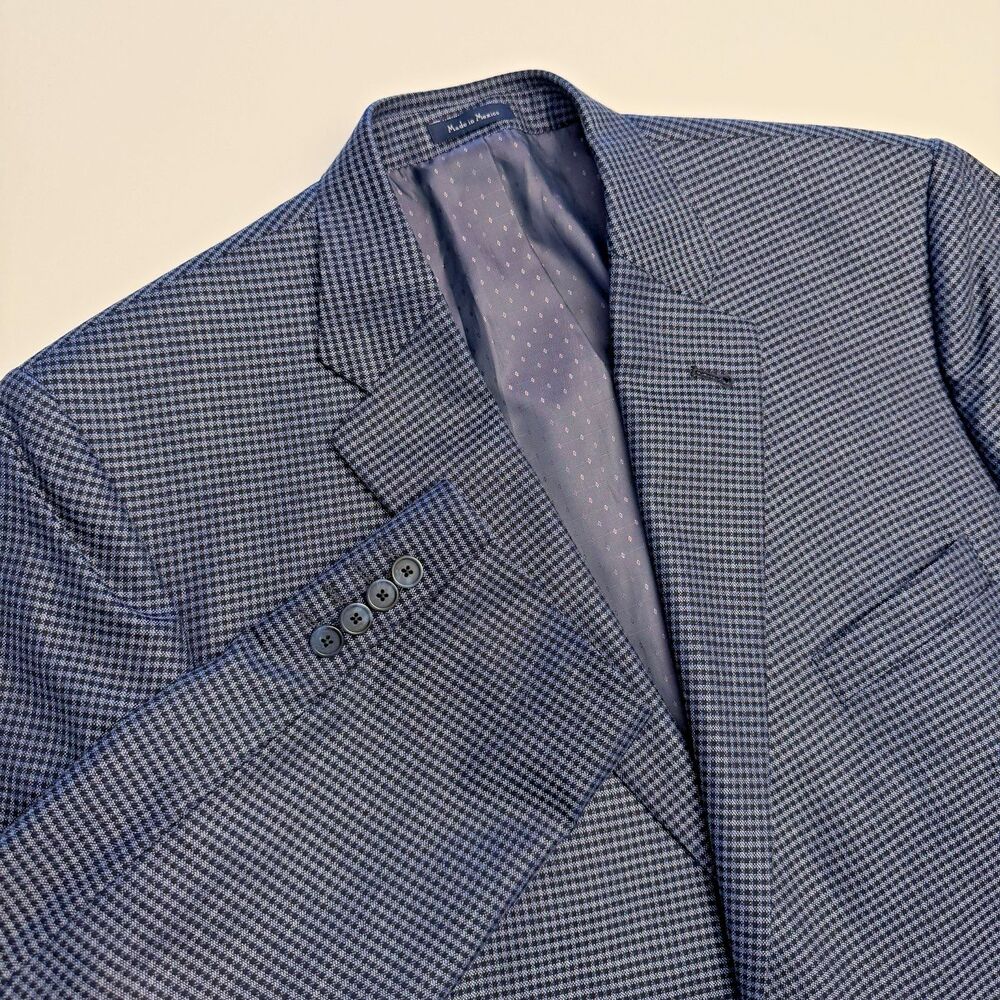 Turnbury 46R Sport Coat Blazer Blue Wool Silk Houndstooth 2 Button Jacket